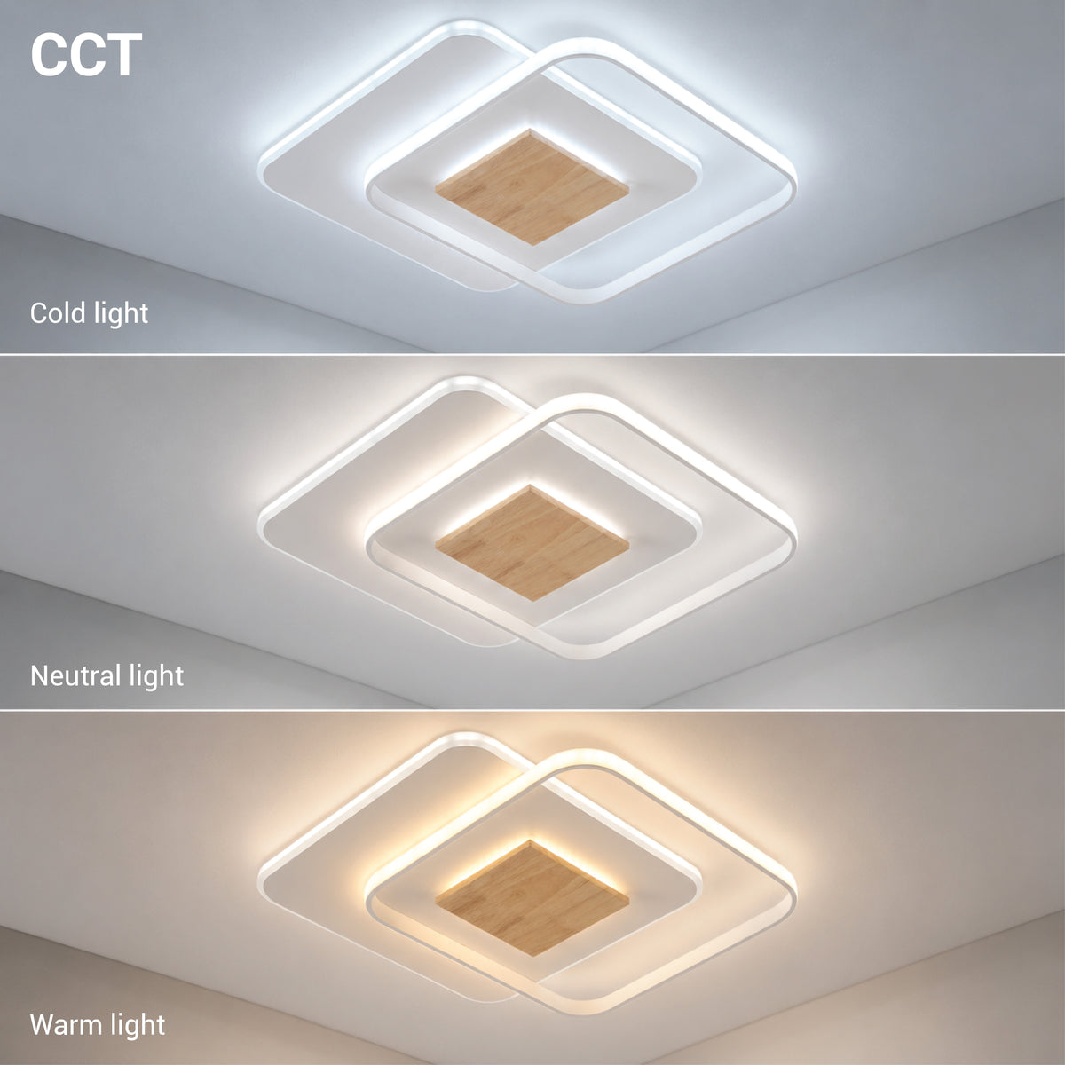 LED Ceiling Lamp CCT 60W White+Wood Dimmable + Remote Control - image 3