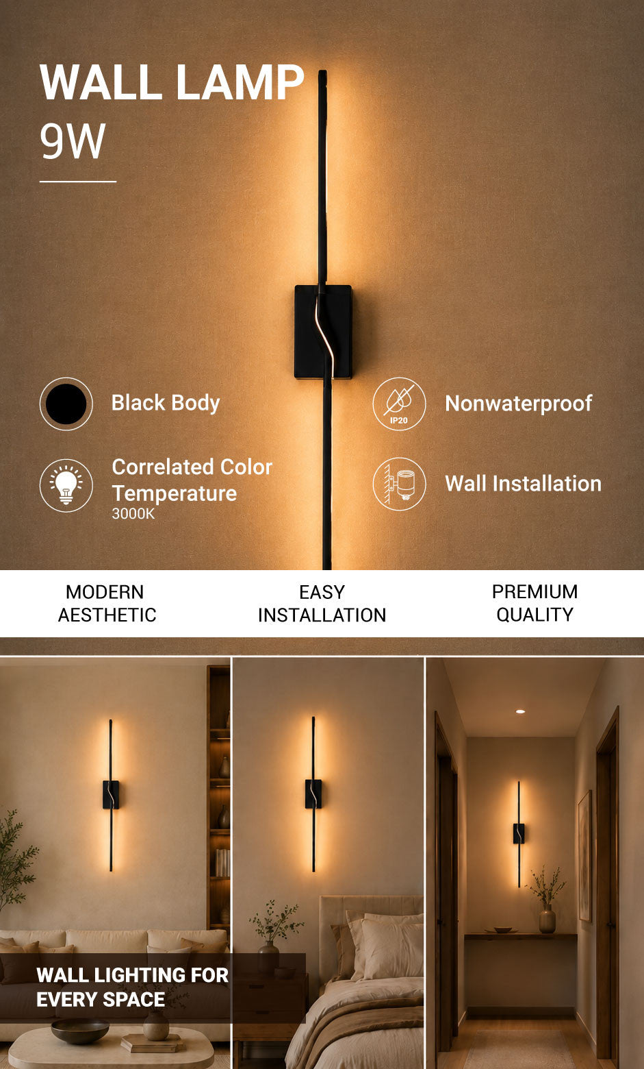 LED Ceiling/Wall Lamp 9W Sand Black - product view