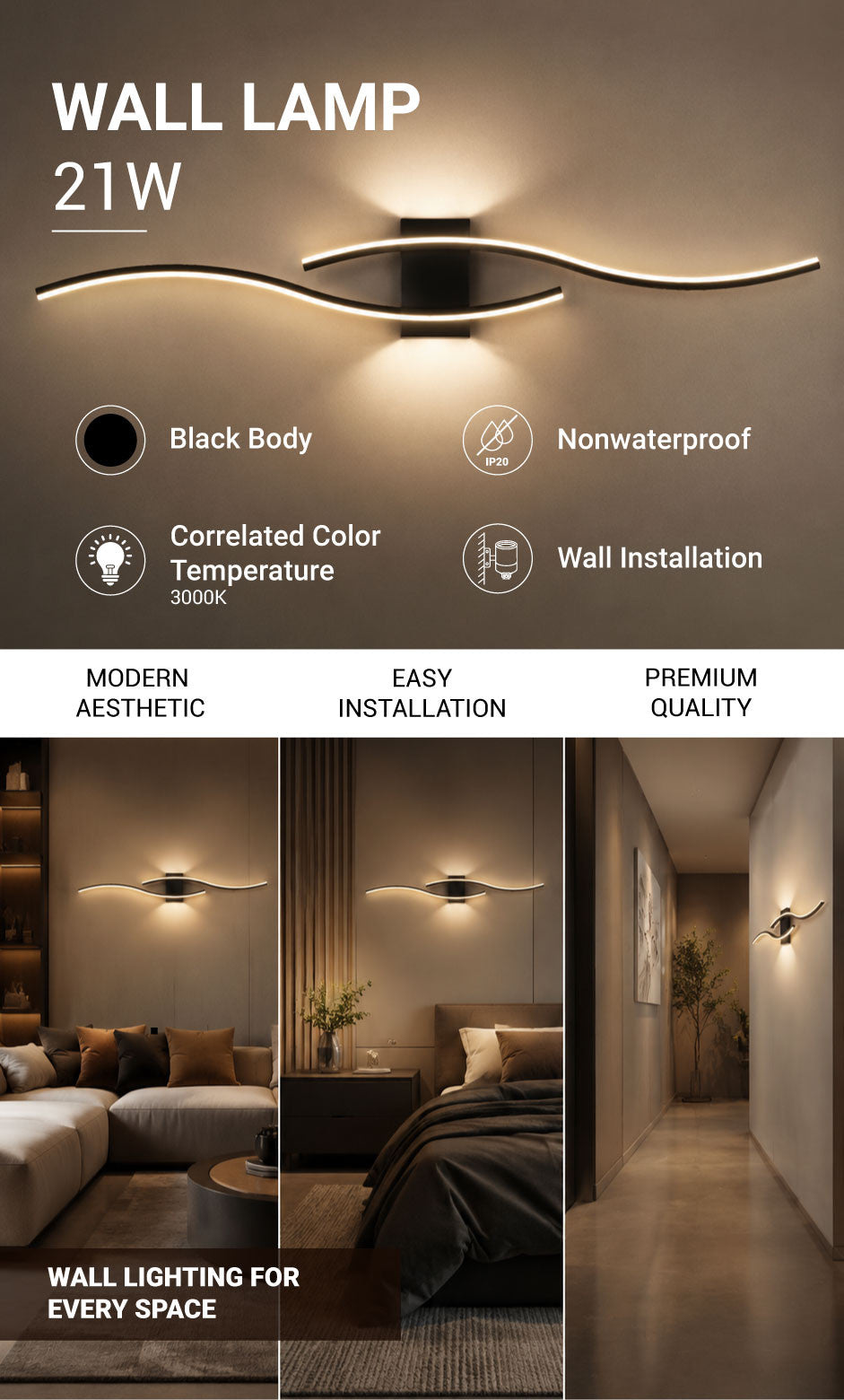 LED Ceiling/Wall Lamp 21W Sand Black - product view