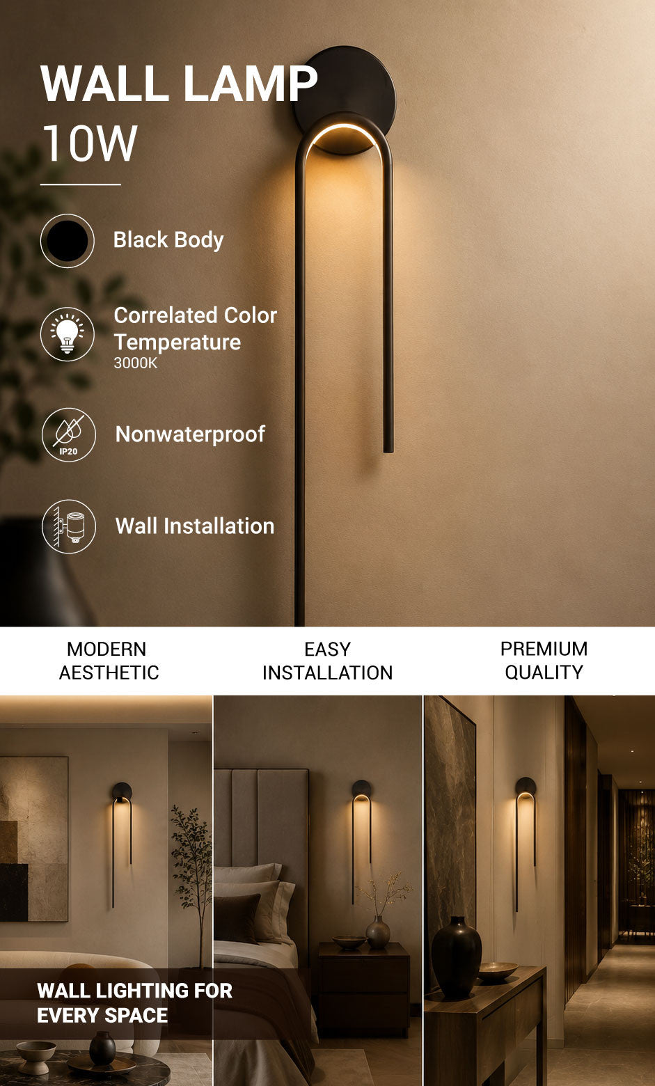 LED Ceiling/Wall Lamp 10W Sand Black - product view