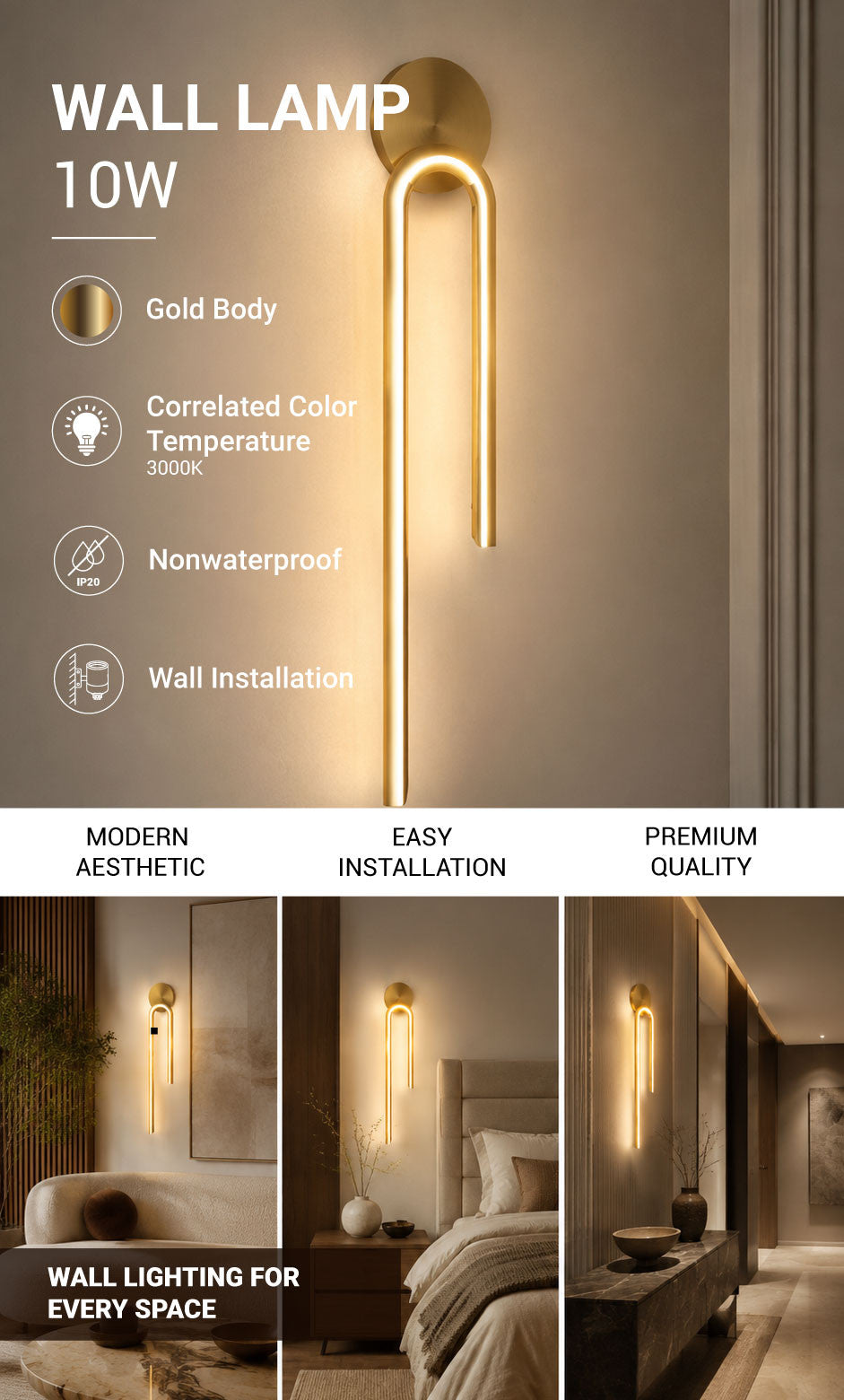 LED Ceiling/Wall Lamp 10W Satin Gold - product view