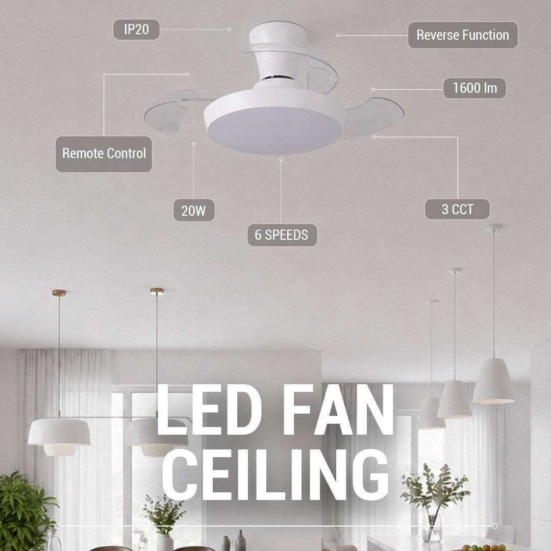 LED FAN Ceiling 20W/3CCT White Body + Remote Control - image 3