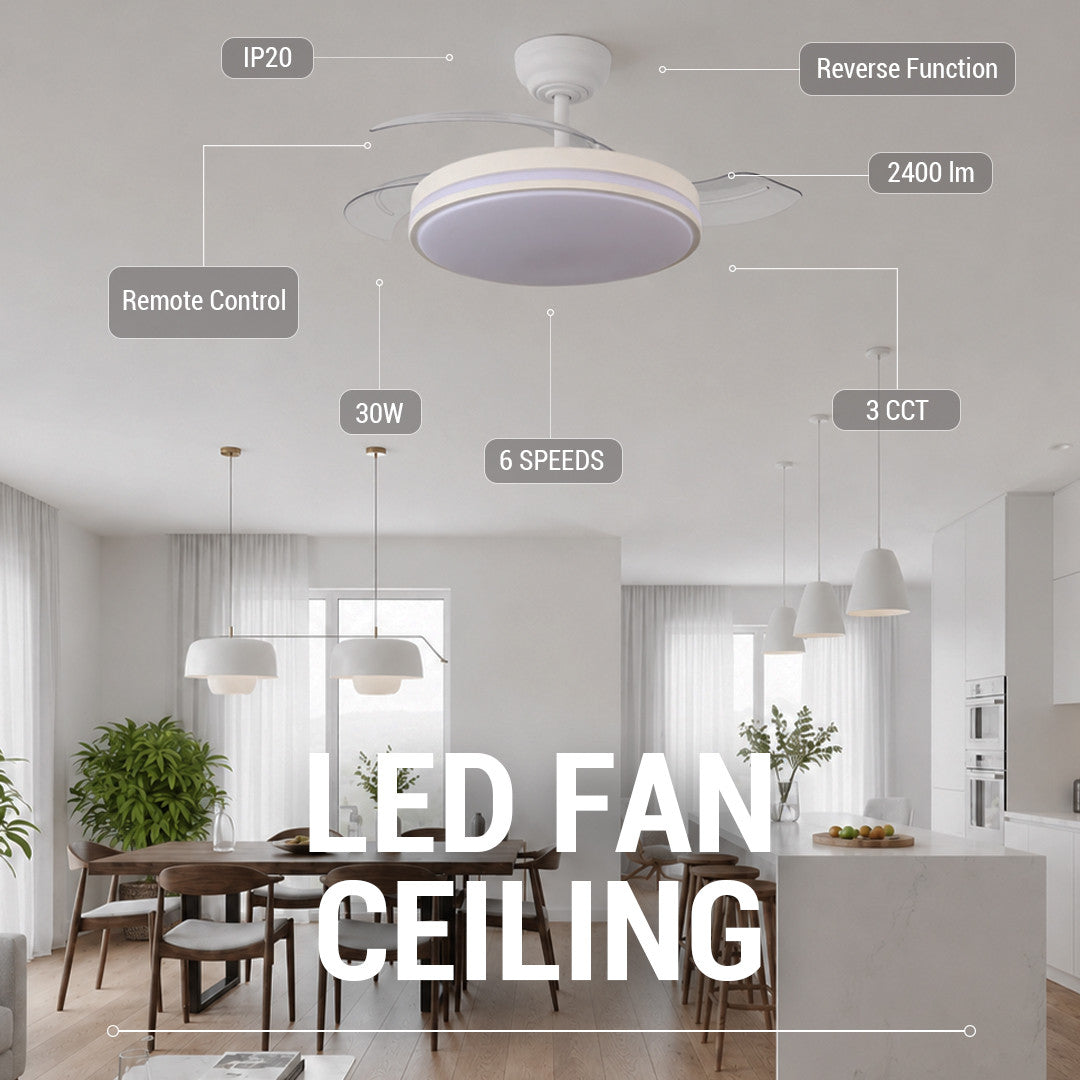 LED FAN Ceiling 30W/3CCT White Body + Remote Control - image 3