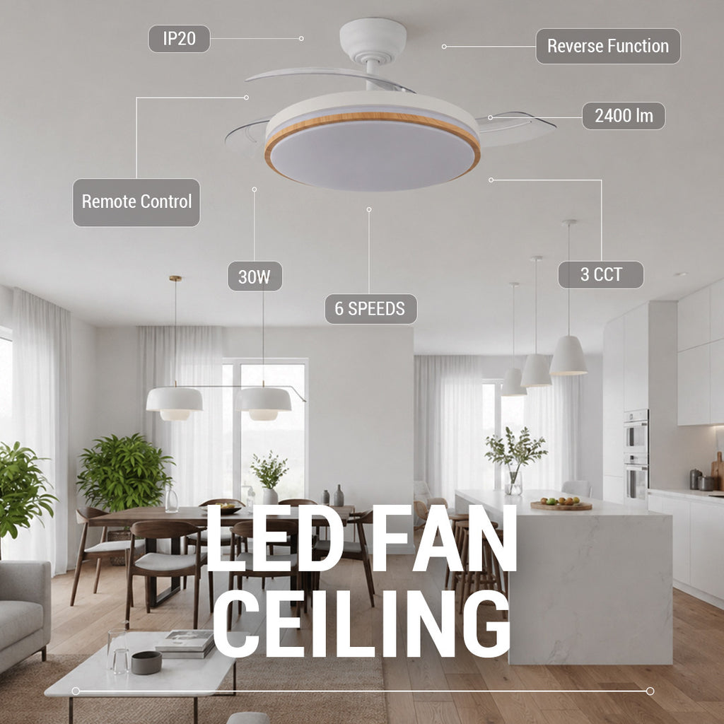 LED FAN Ceiling 30W/3CCT White/Wood + Remote Control - image 3