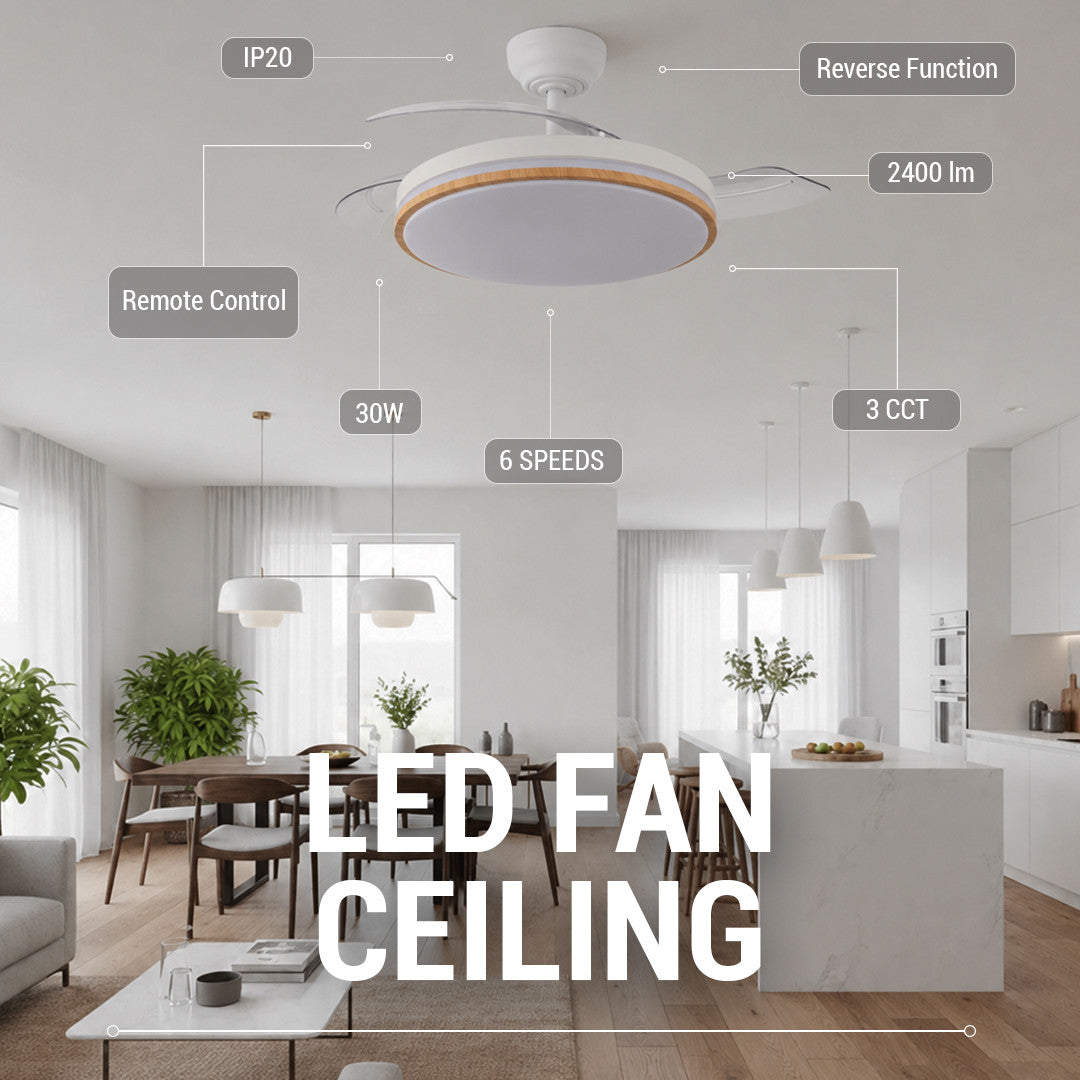 LED FAN Ceiling 30W/3CCT White/Wood + Remote Control - image 3