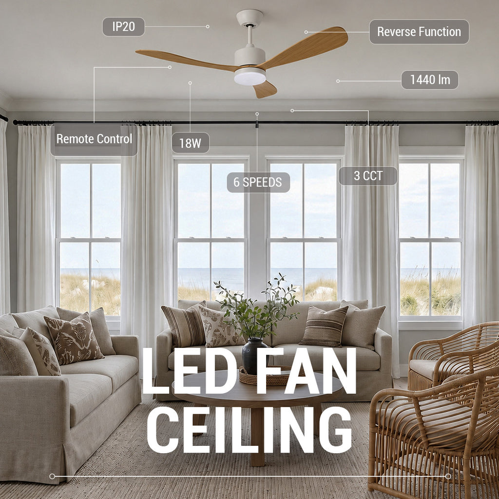 LED FAN Ceiling 18W/3CCT White/Wood + Remote Control - image 3