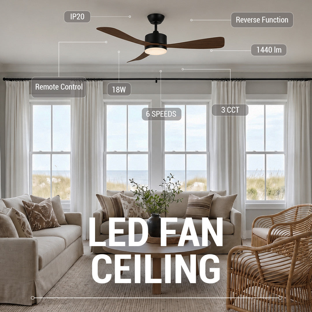LED FAN Ceiling 18W/3CCT Black/Wood + Remote Control - image 3