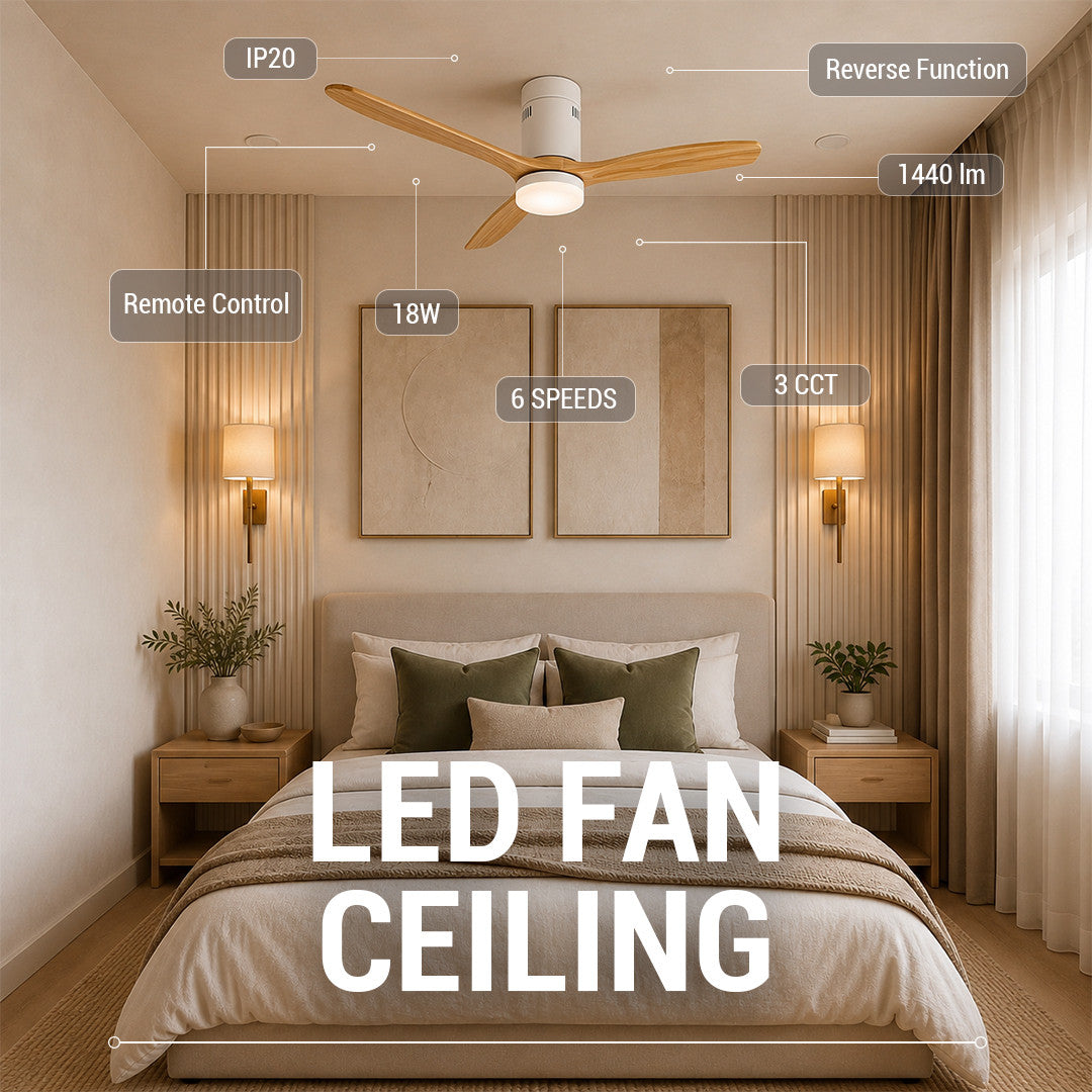 LED FAN Ceiling 18W/3CCT White/Wood + Remote Control - image 3