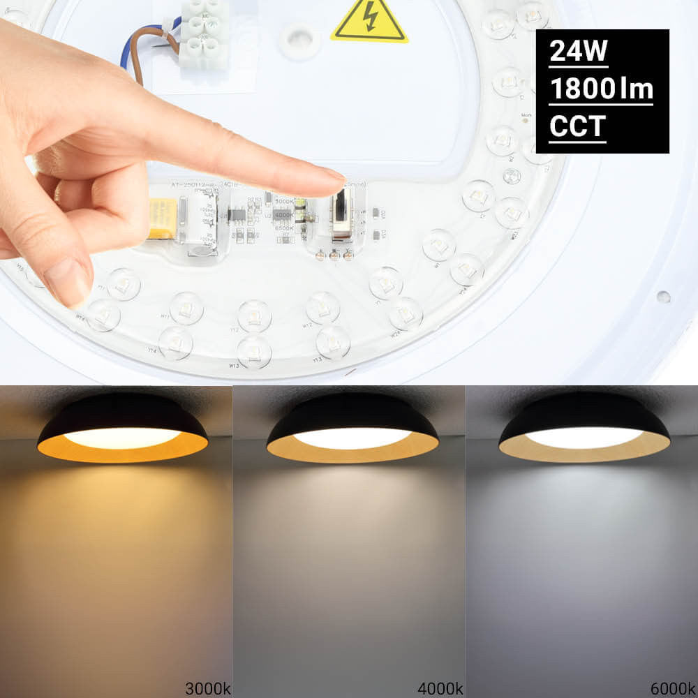 LED Ceiling Light 24W Black/Wood Body CCT - image 3