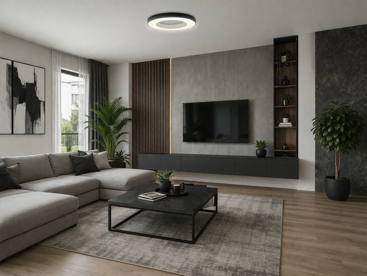 LED Ceiling Light Round Shape Black Body - product view