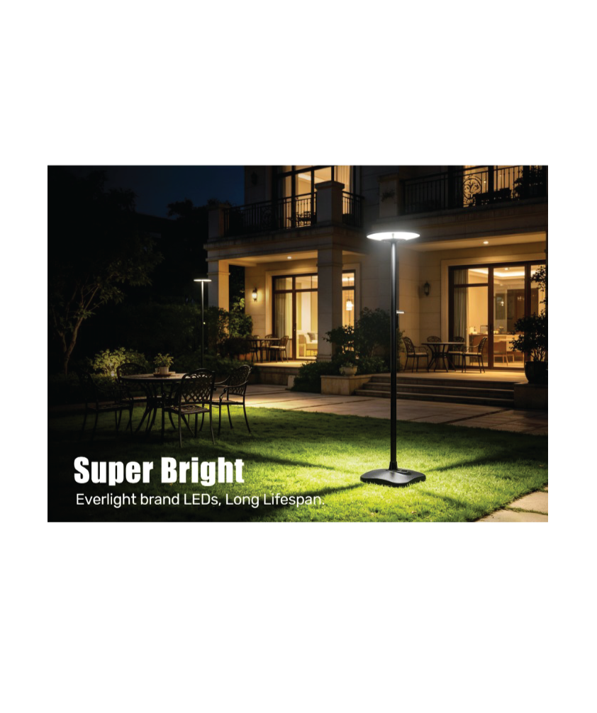 LED Solar Garden/Park Lamp CCT Black +2.5M Pole + Water Tank IP65 + Remote Control - image 7