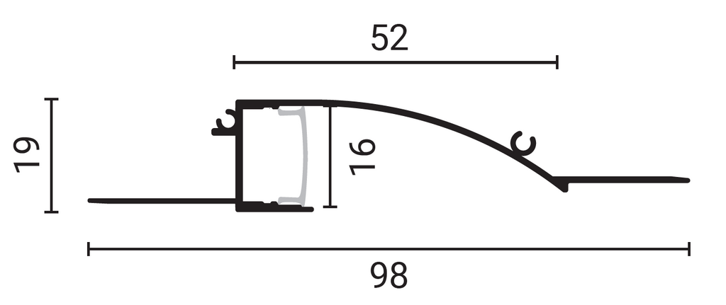 Aluminium Profile For LED Strip L=2m 98*19mm - energy label