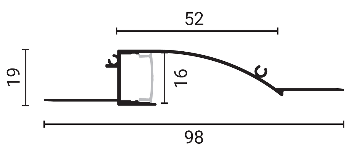 Aluminium Profile For LED Strip L=2m 98*19mm - energy label