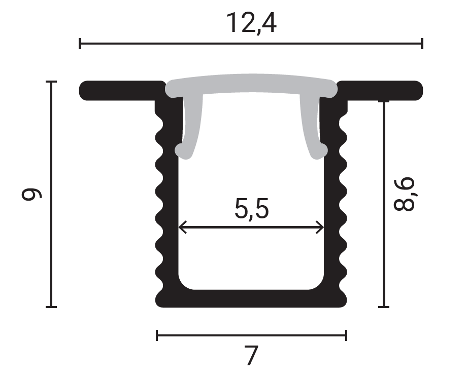 Aluminium Profile For LED Strip Silver Body and White Cover L=2m - energy label