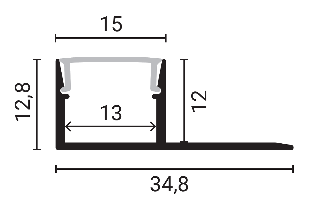 Aluminium Profile for LED Strip Silver body/White cover L=2M - energy label
