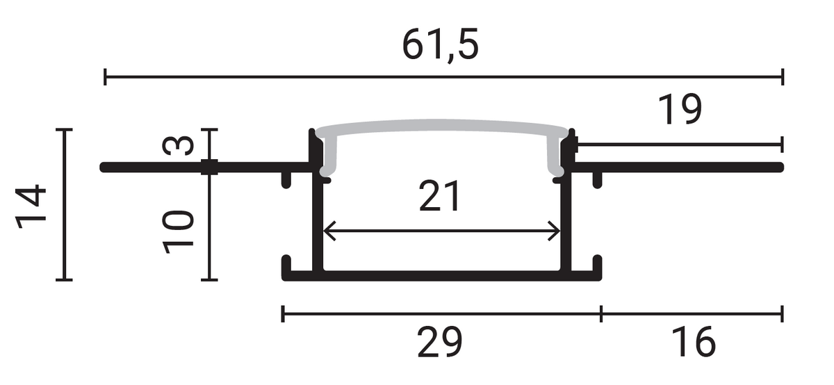 Aluminium Profile for LED Strip Silver body/White cover L=2M - energy label