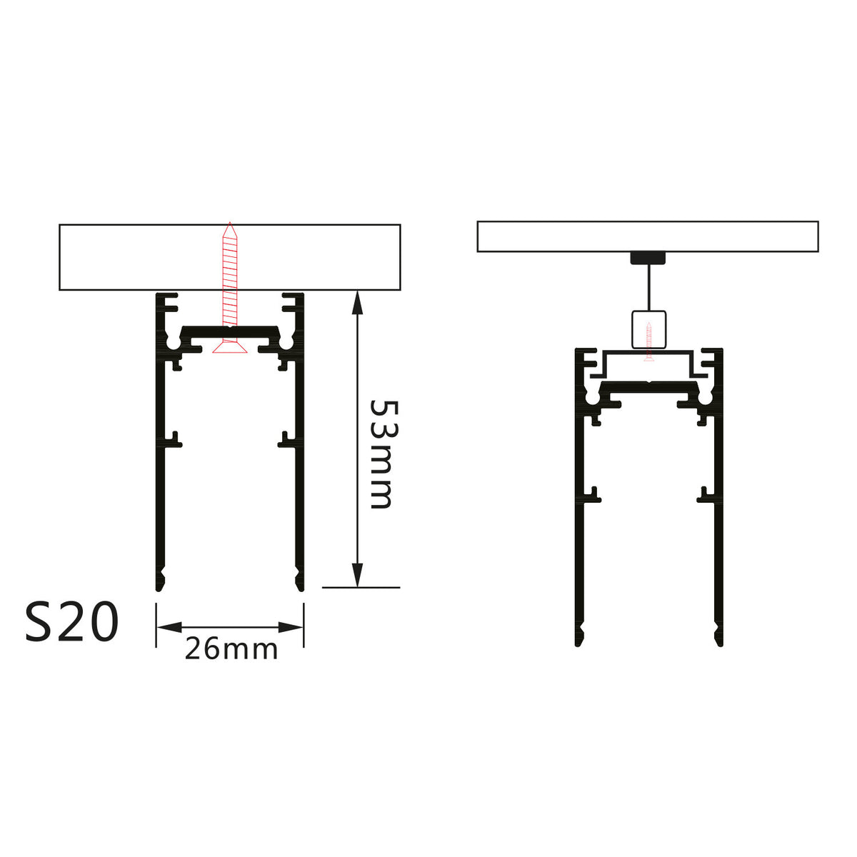 Hanging Surface Track System 3 Phases S20 - product view