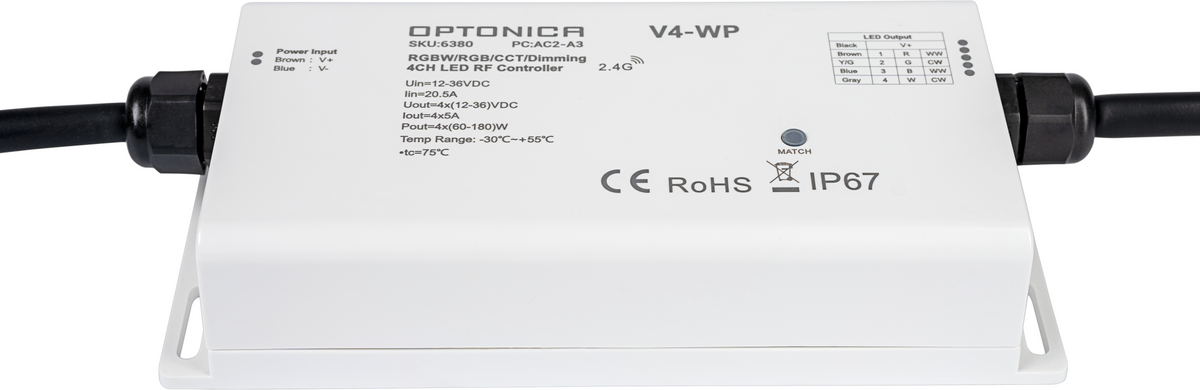 4 Channel Constant Voltage LED Waterproof RF Controller