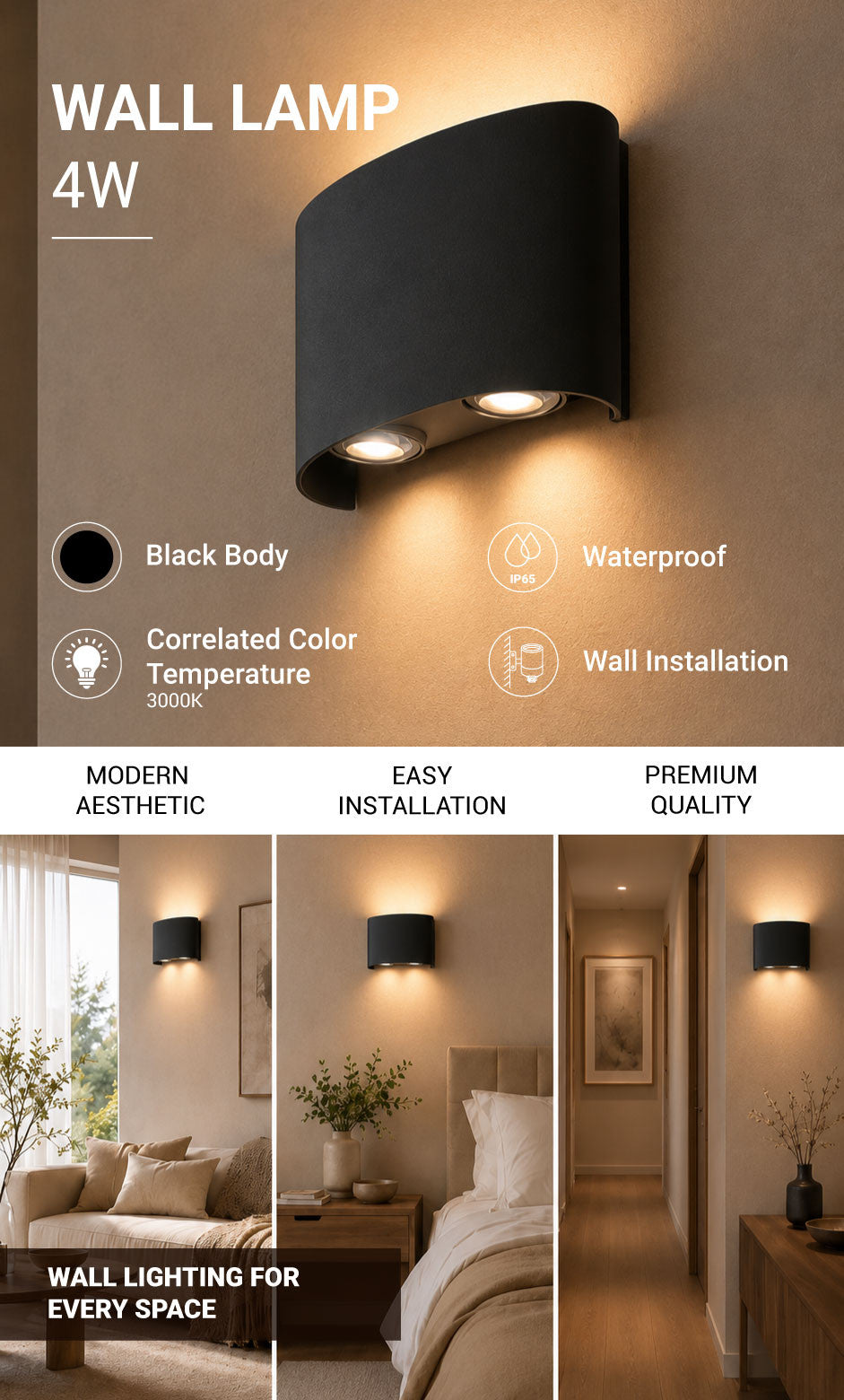LED Wall Light - Black - product view