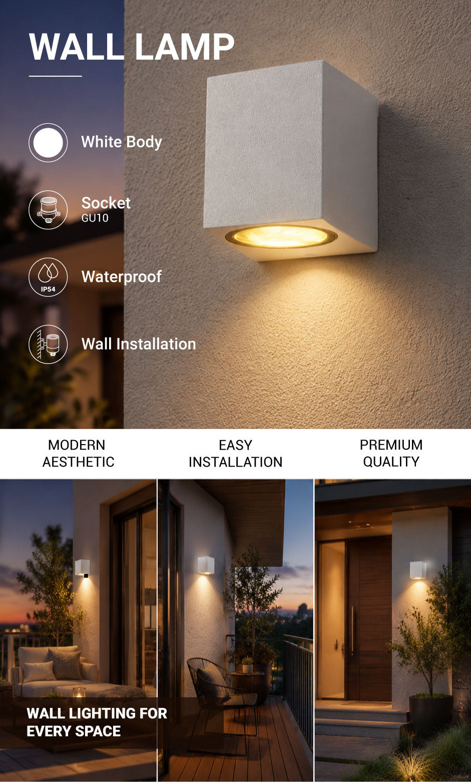 WALL LAMP ALUMINIUM WHITE BODY GU10 SOCKET - product view