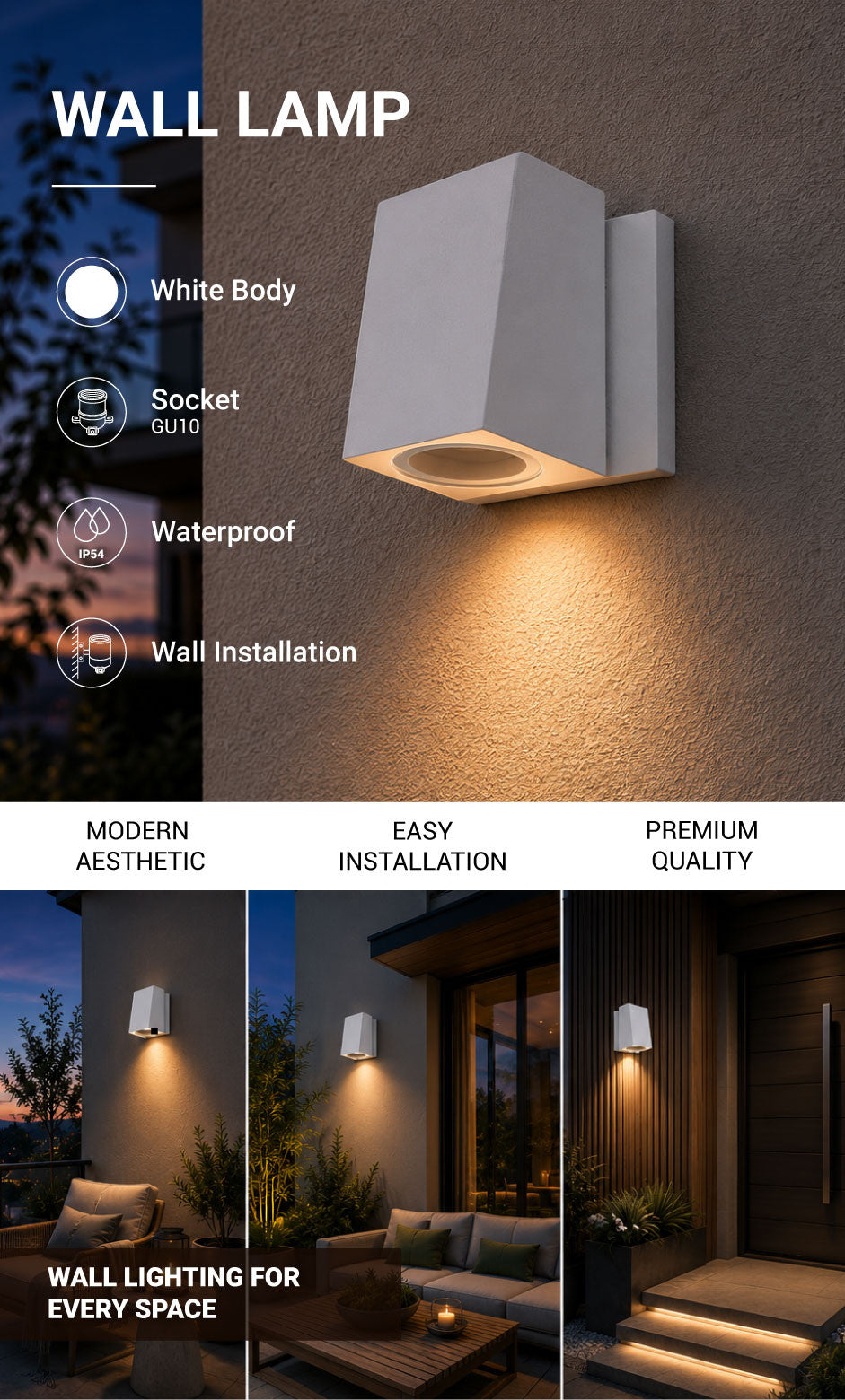 Wall Lamp White Body GU10 Socket Aluminium - product view
