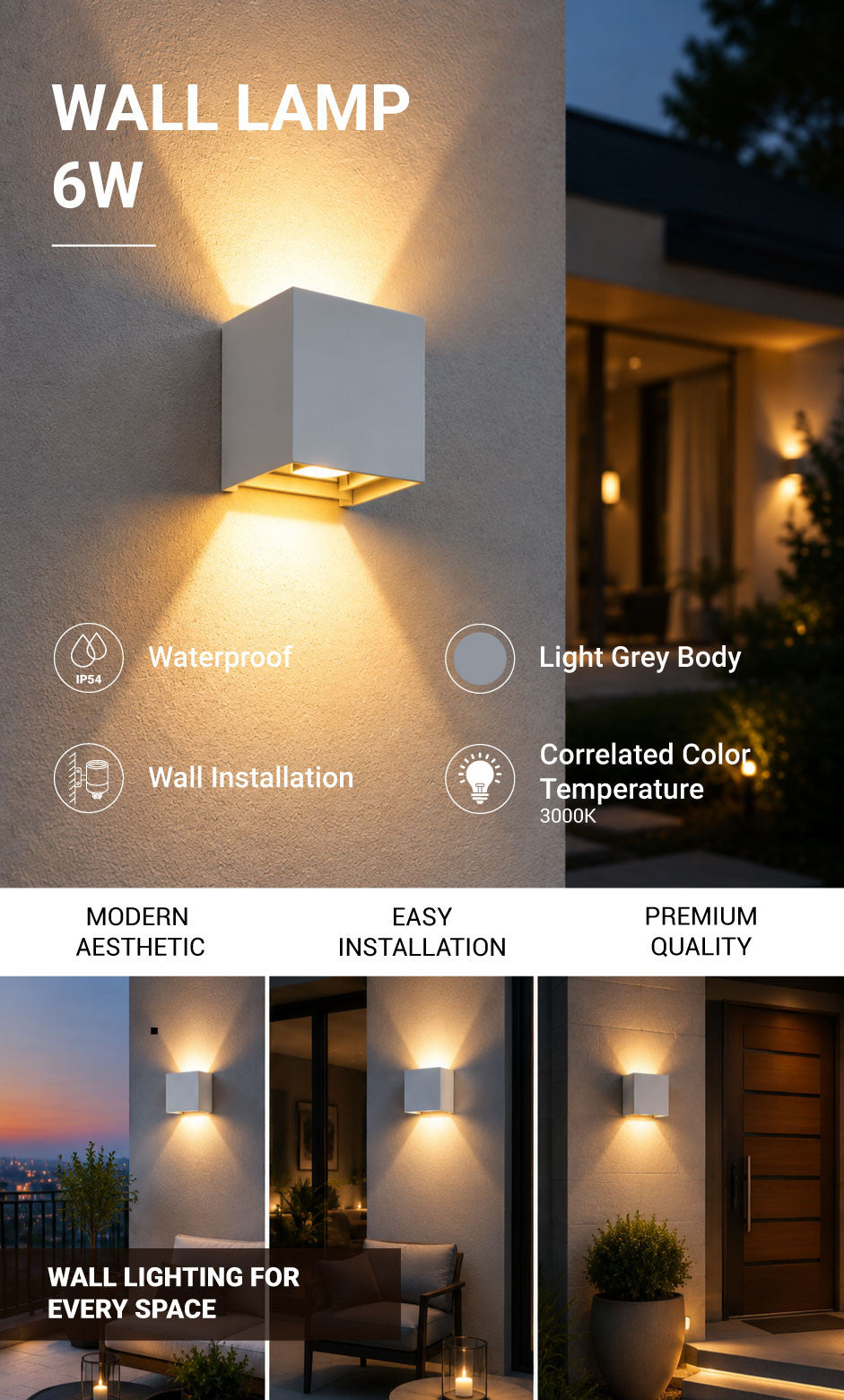 LED Wall Light Grey Body Square - product view