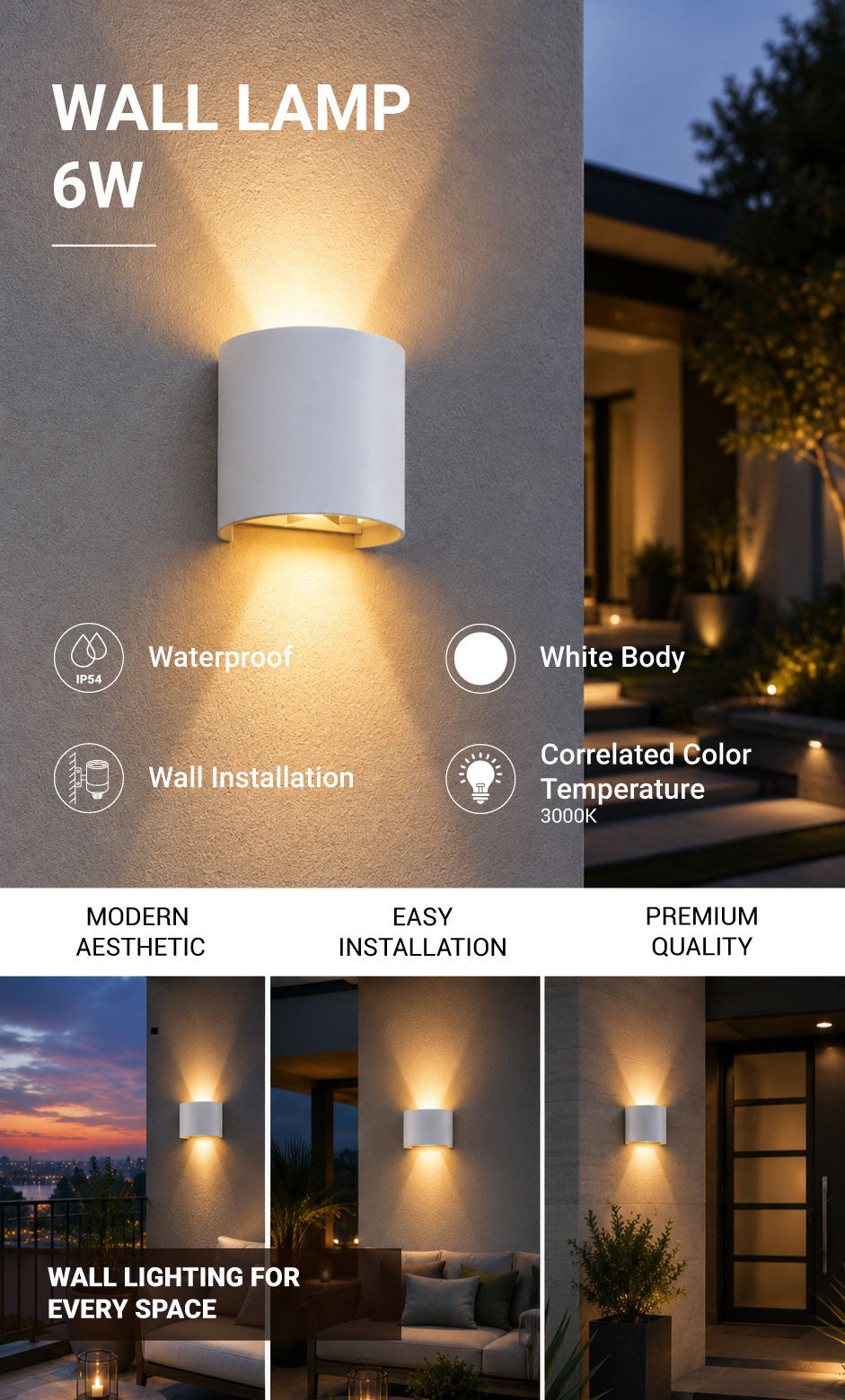 LED Wall Light White Body Round - product view