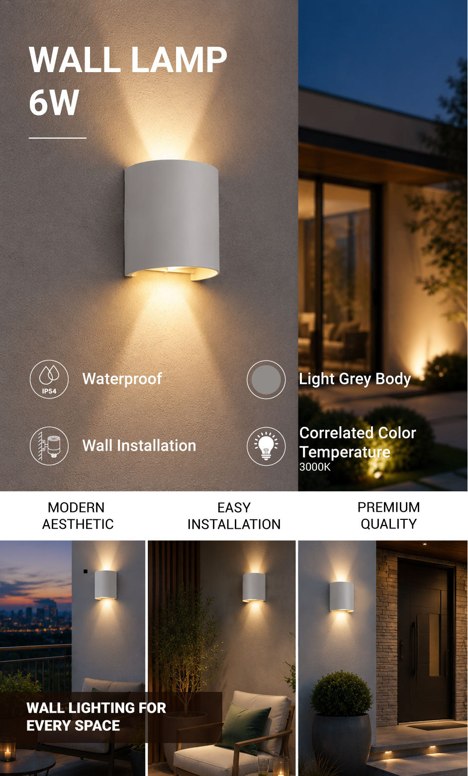 LED Wall Light Grey Body Round - product view