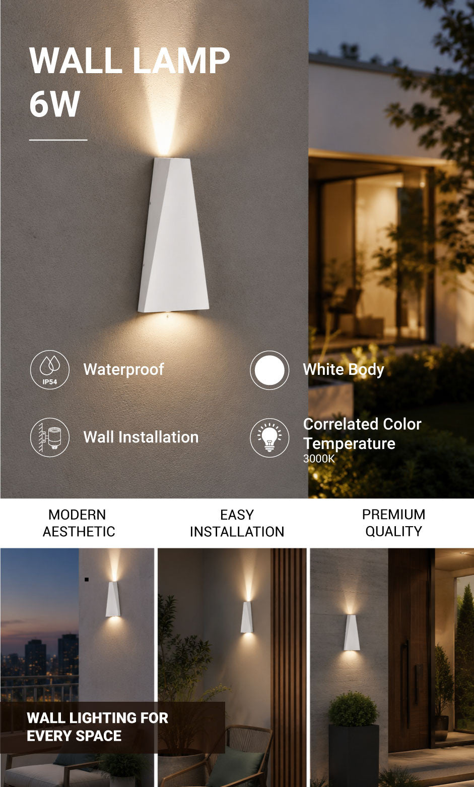 LED Wall Light White Body - product view