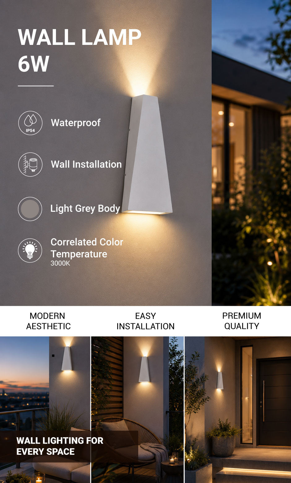 LED Wall Light Grey Body - product view