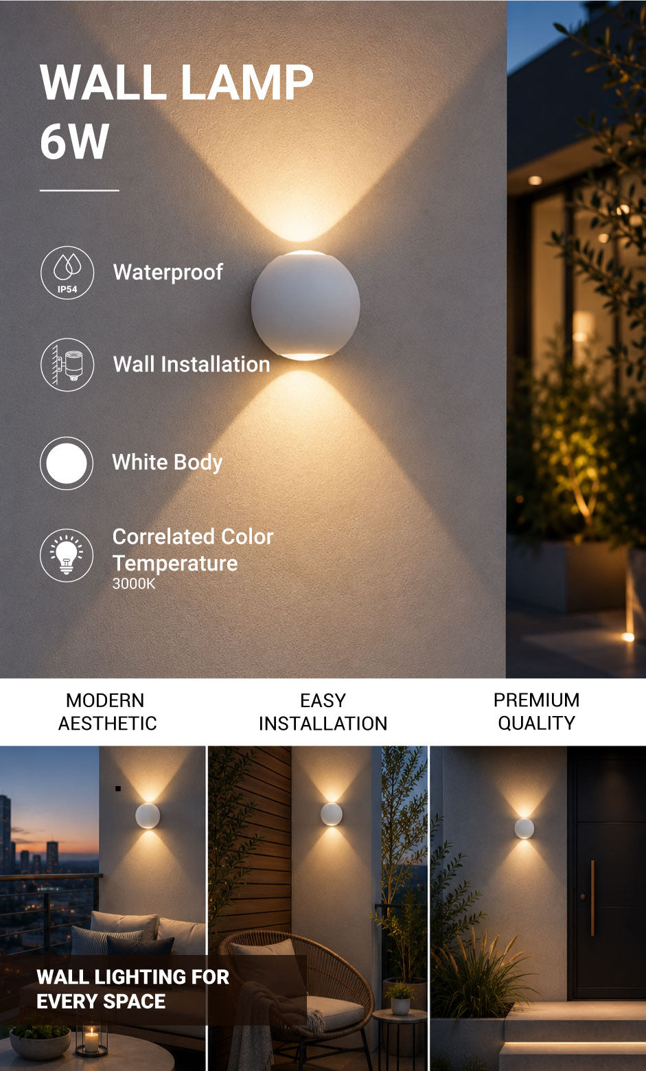 LED Wall Light Round White Body - product view