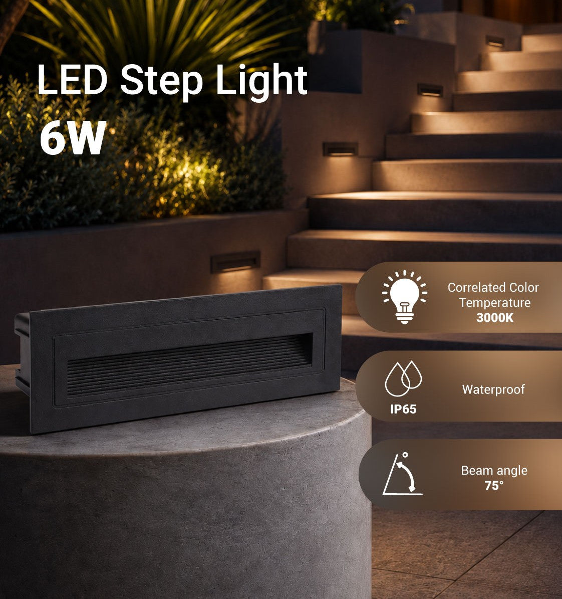 LED Step Light Rectangular Black - product view