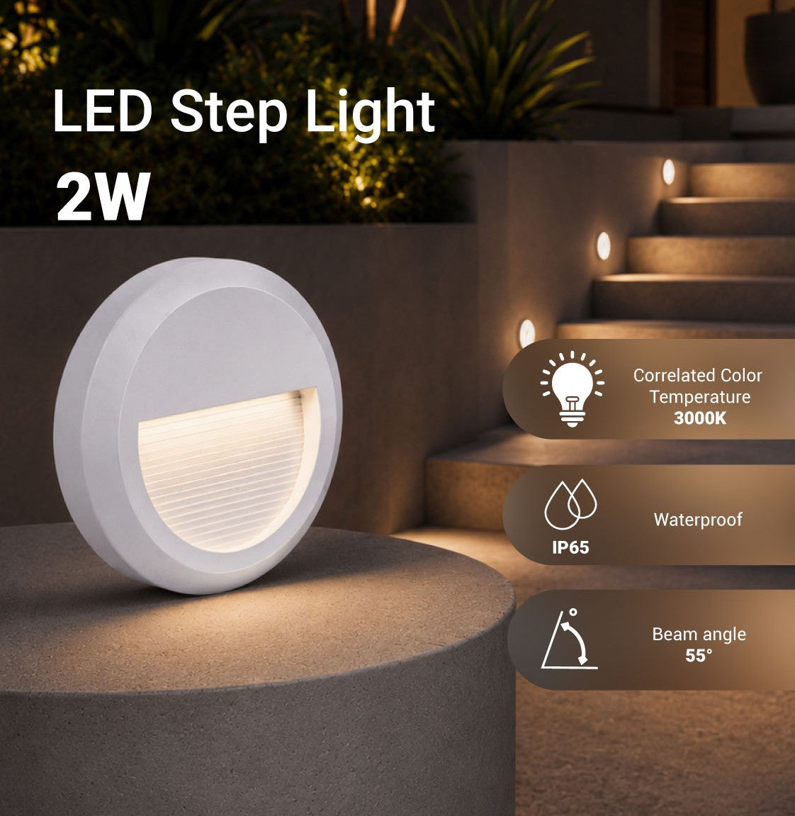 LED Step Light Round White - product view