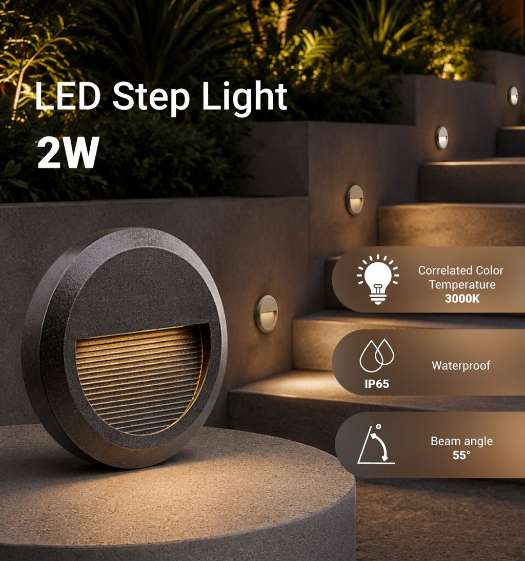LED Step Light Round Grey - product view