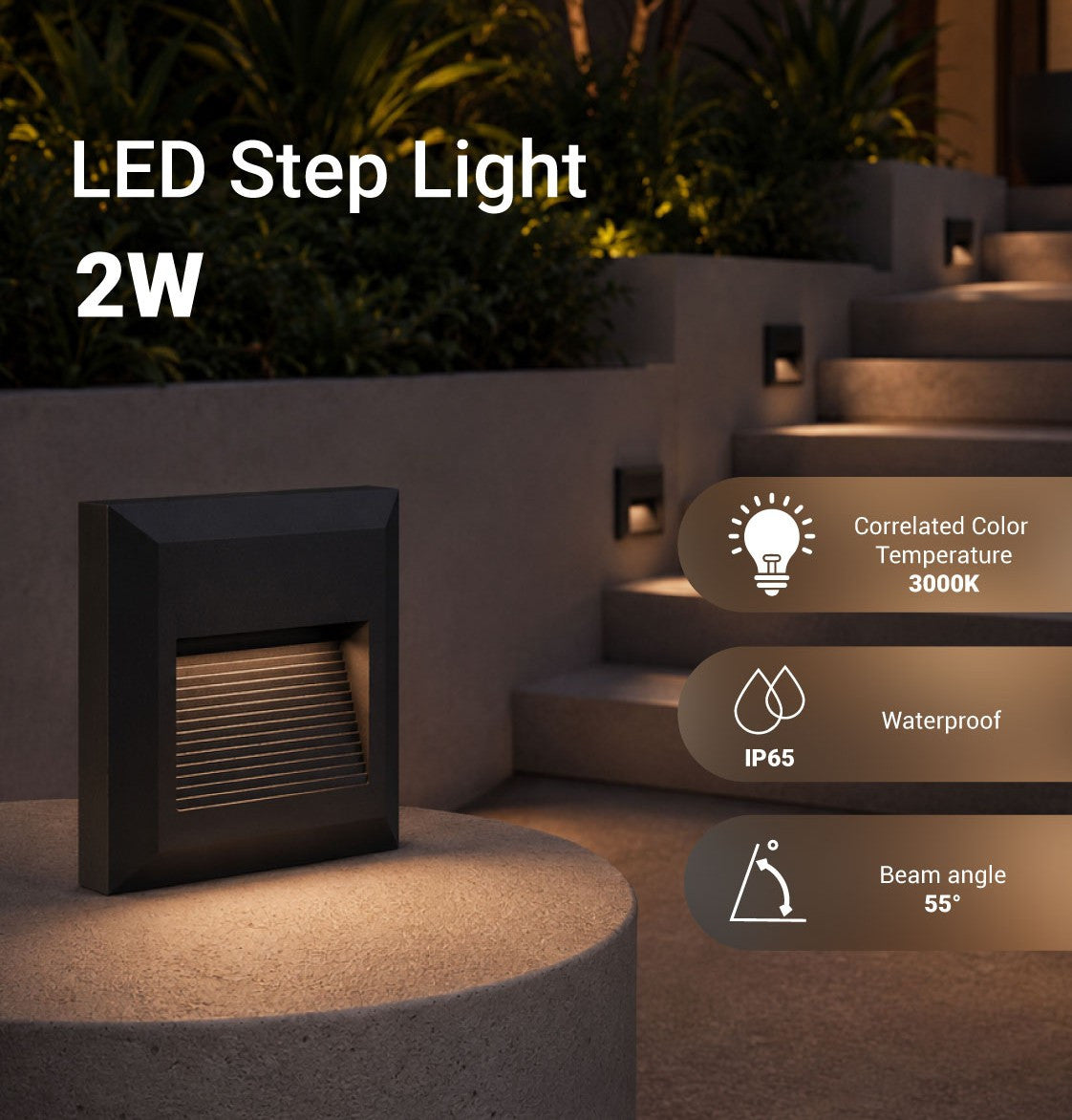 LED Step Light Square Black - product view