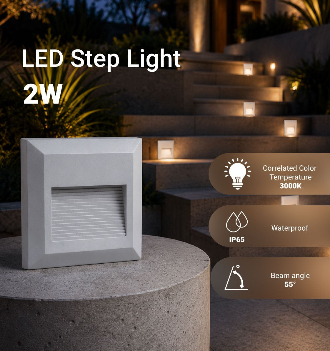 LED Step Light Square Grey - product view
