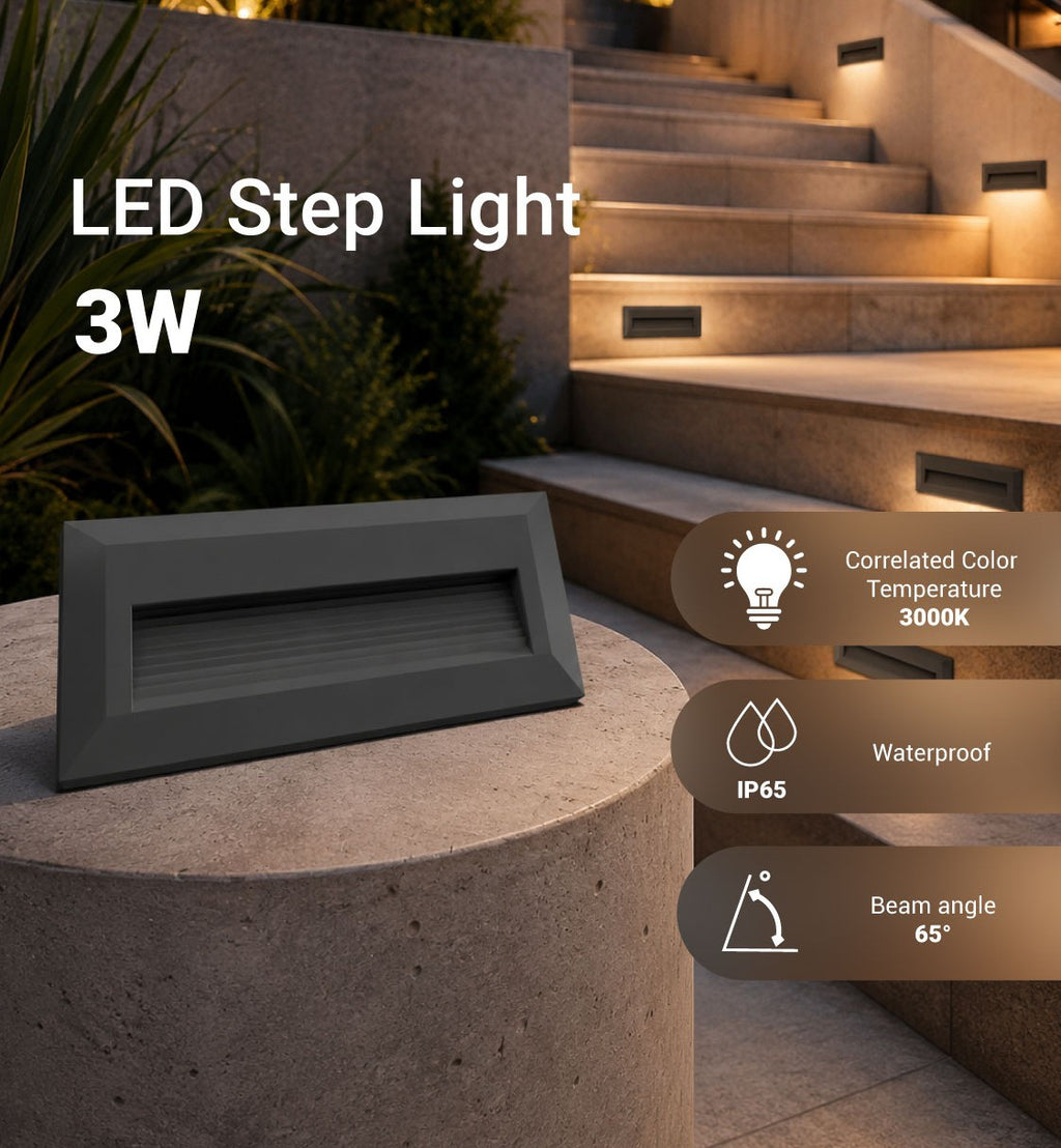 LED Step Light Rectangular Black - product view