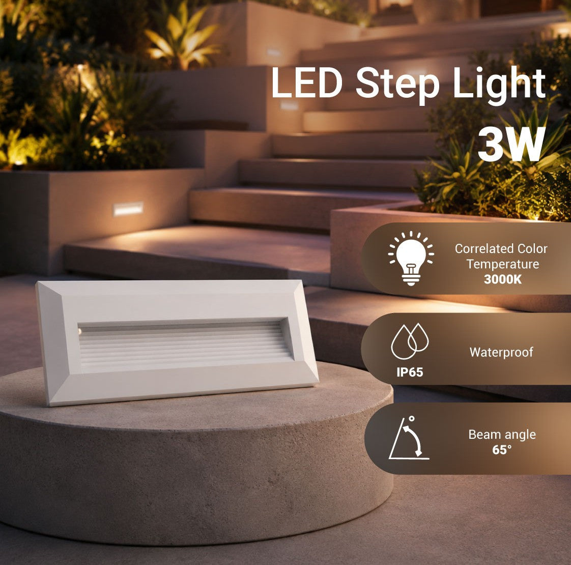 LED Step Light Rectangular White - product view
