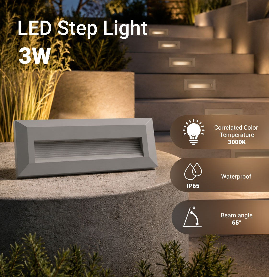 LED Step Light Rectangular Grey - product view