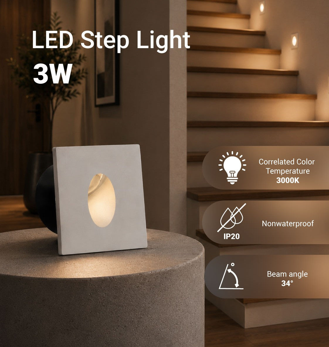 LED Step Light White Square - product view