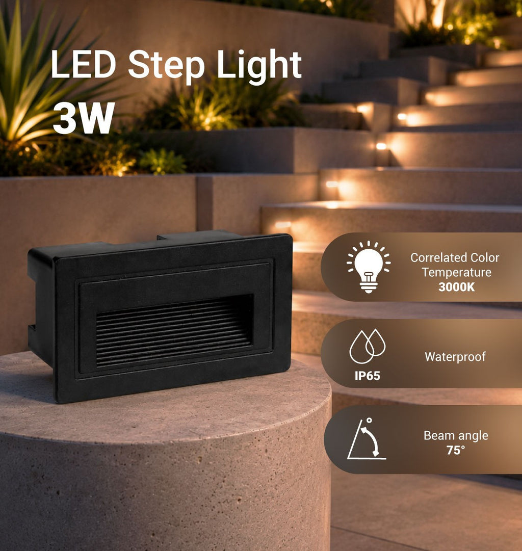 LED Step Light SQUARE BLACK 3W IP65 - product view