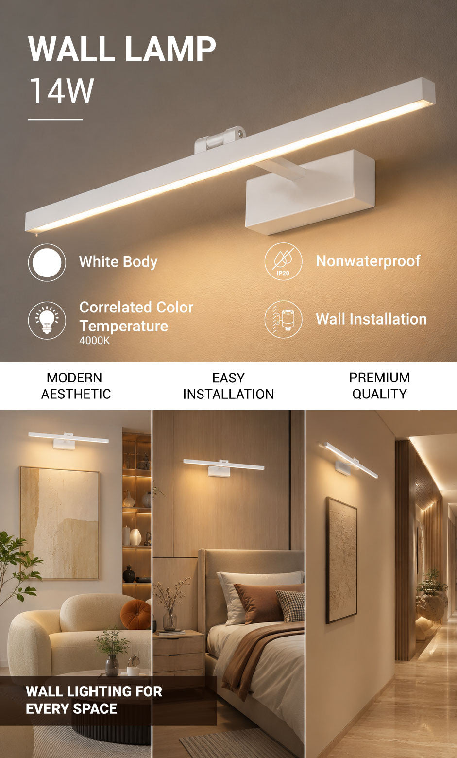 LED Mirror/Wall Light 14W - White Body - product view
