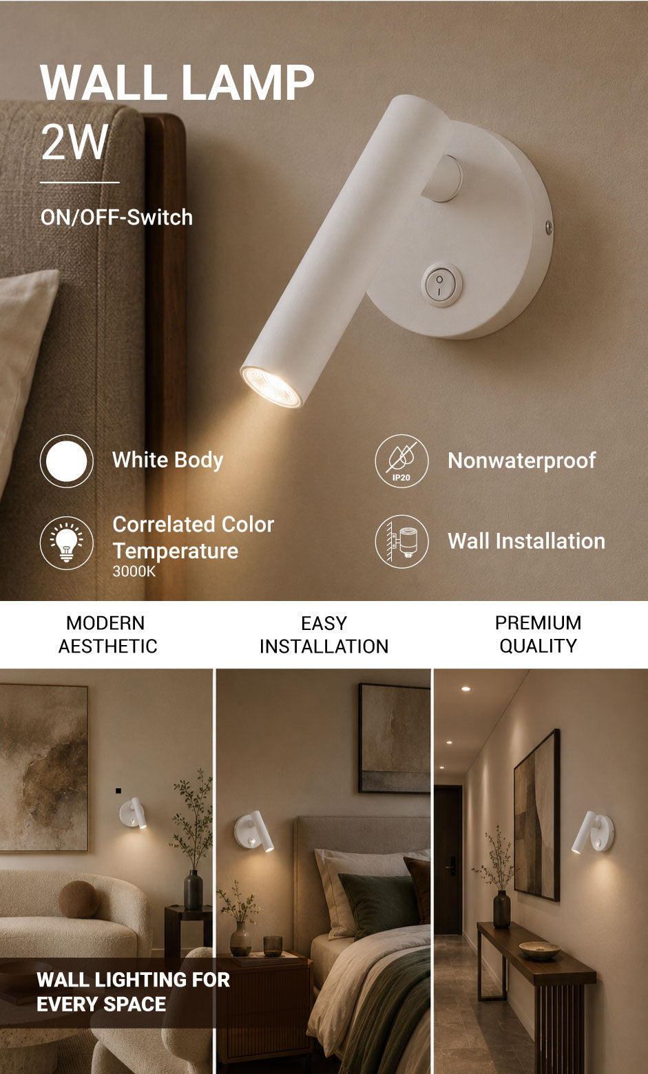 LED Cabinet Light 2W With ON/OFF-Switch White - product view