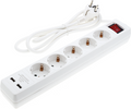 Power Strip 5 Sockets + ON/OFF button and 2xUSB