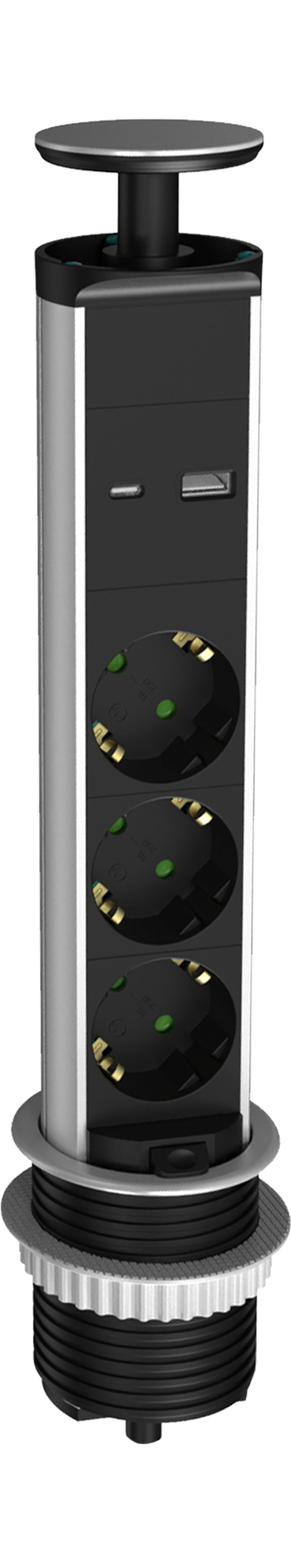 3-Sockets with Type A+C (TOTAL 5V/3.4A) with 1.5mm Cable Black