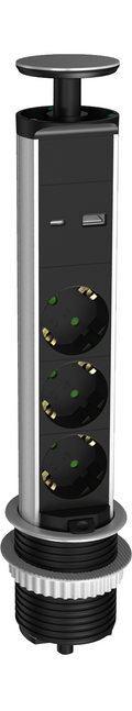 3-Sockets with Type A+C (TOTAL 5V/3.4A) with 1.5mm Cable Black