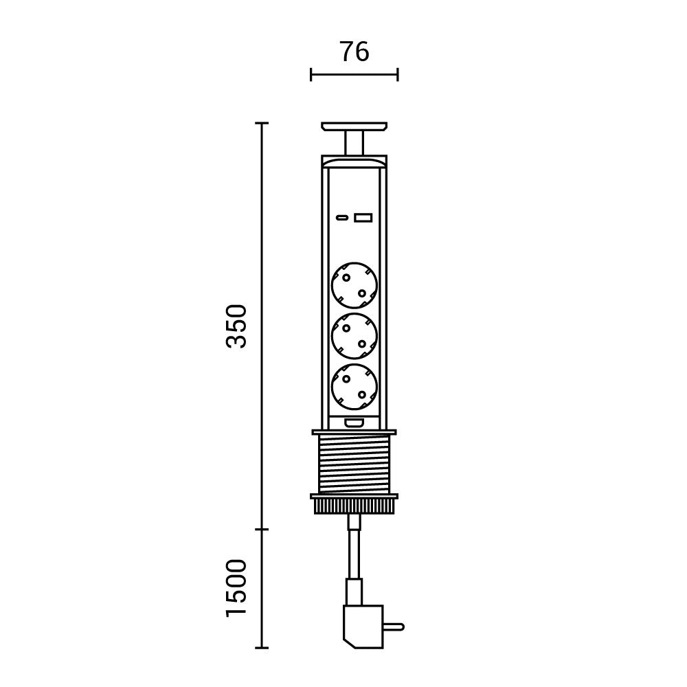 3-Sockets with Type A+C (TOTAL 5V/3.4A) with 1.5mm Cable Black - image 3