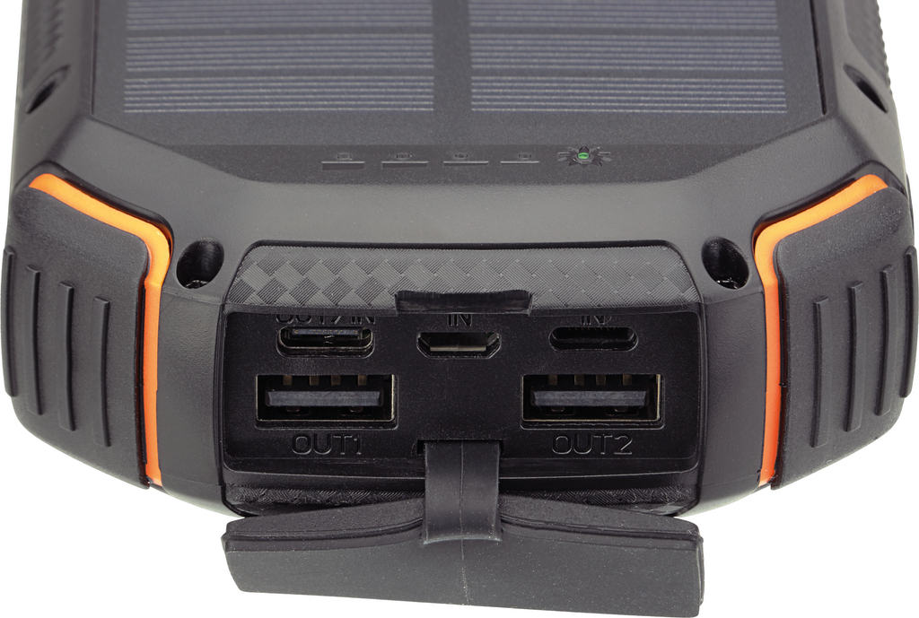 POWER BANK 20000mAh 3.7V SOLAR:1.2W BLACK+ORANGE LED:4W - energy label
