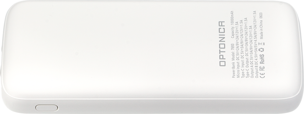 POWER BANK 10000mAh 3.7V WHITE MICRO/TYPE-C MAX-OUTPUT:DC22.5W - product view