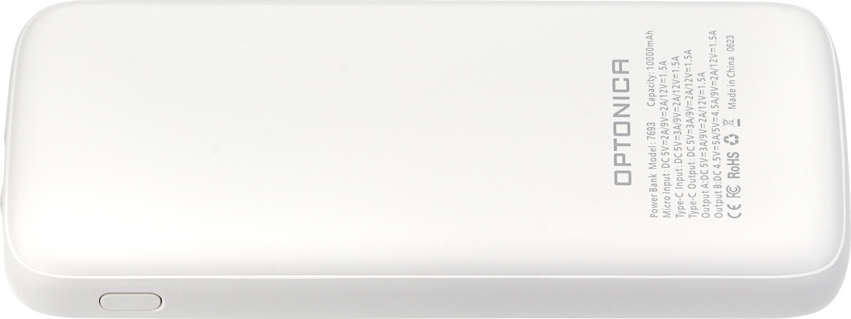 POWER BANK 10000mAh 3.7V WHITE MICRO/TYPE-C MAX-OUTPUT:DC22.5W - product view